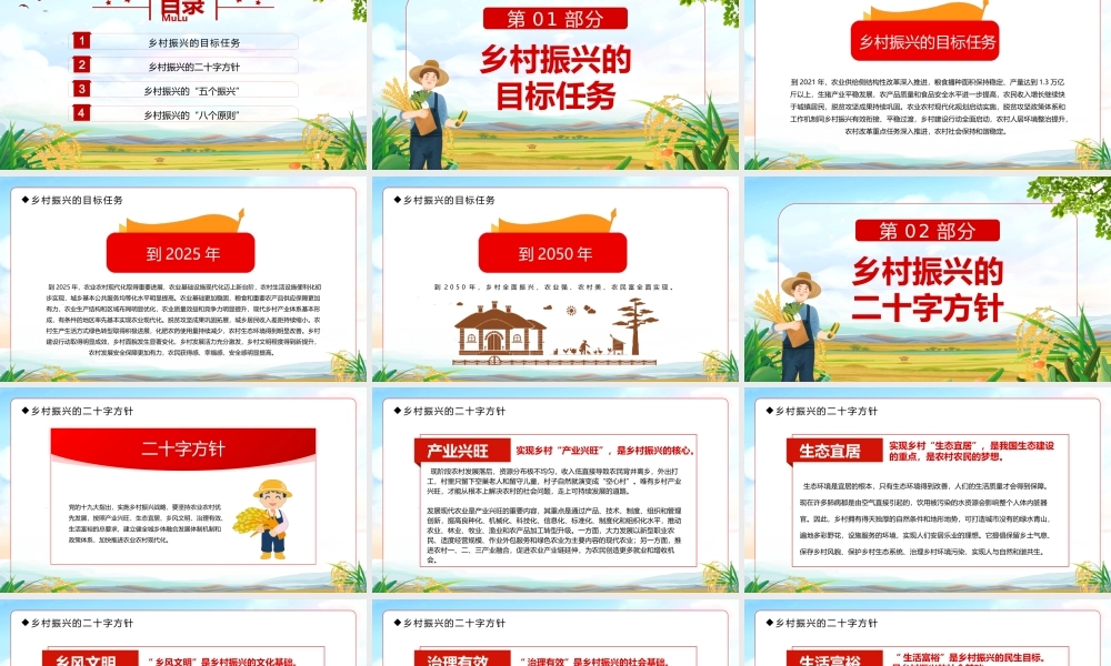 党建引领乡村振兴总结PPT乡村振兴的五个振兴八个原则PPT课件（带内容）.pptx