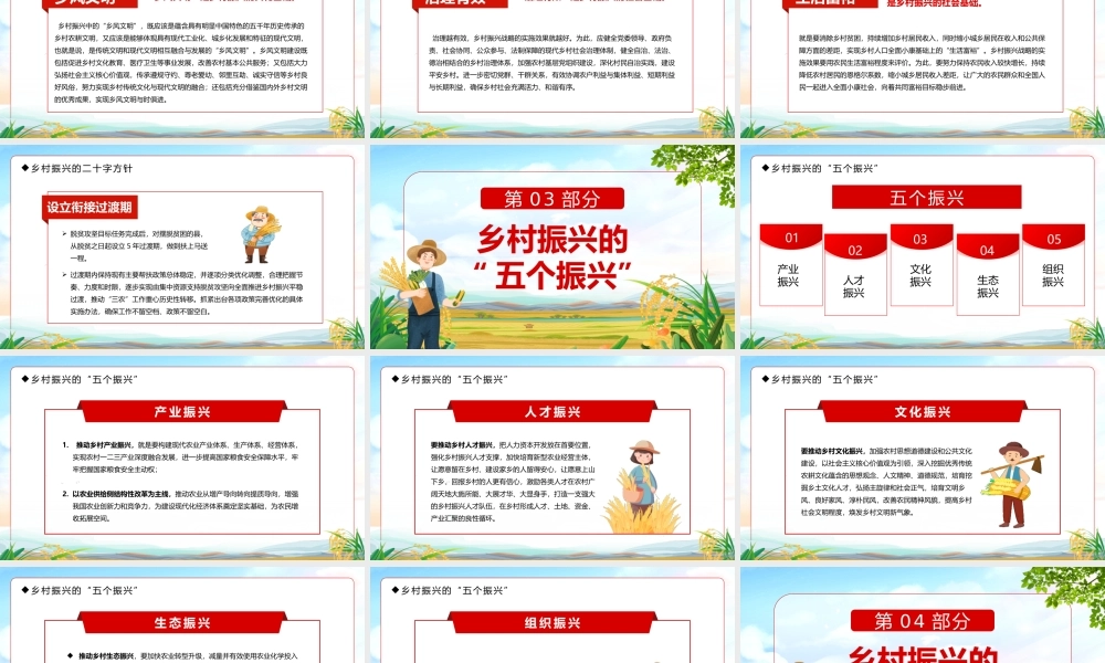 党建引领乡村振兴总结PPT乡村振兴的五个振兴八个原则PPT课件（带内容）.pptx