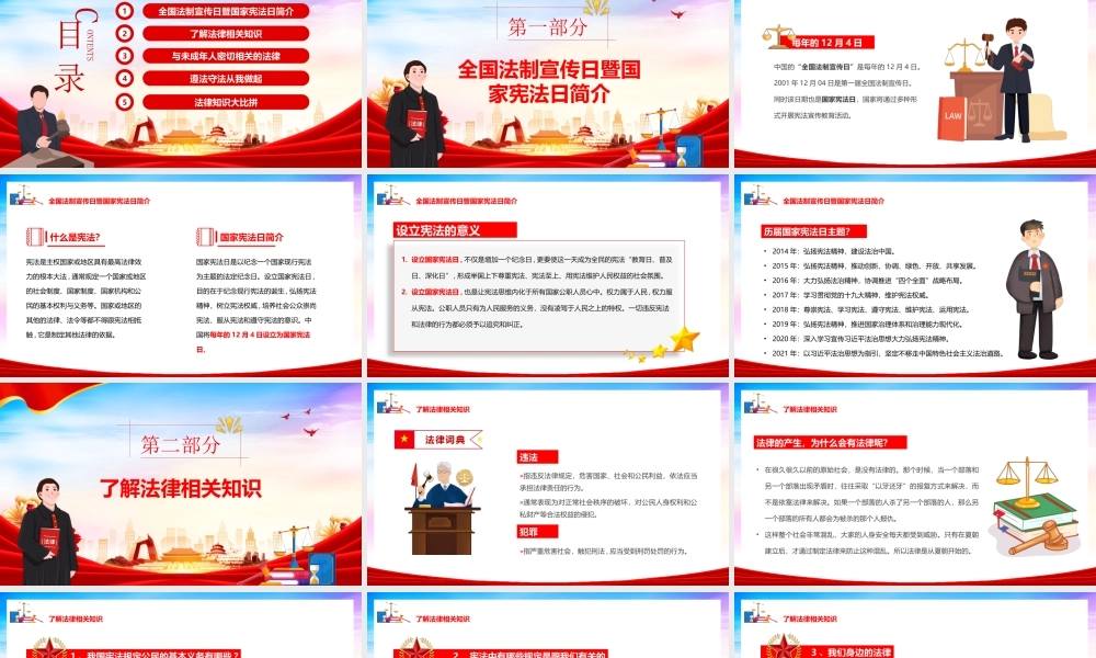 12月4日全国法制宣传日暨国家宪法日主题班会PPT尊崇宪法学习宪法维护宪法PPT课件（带内容）.pptx