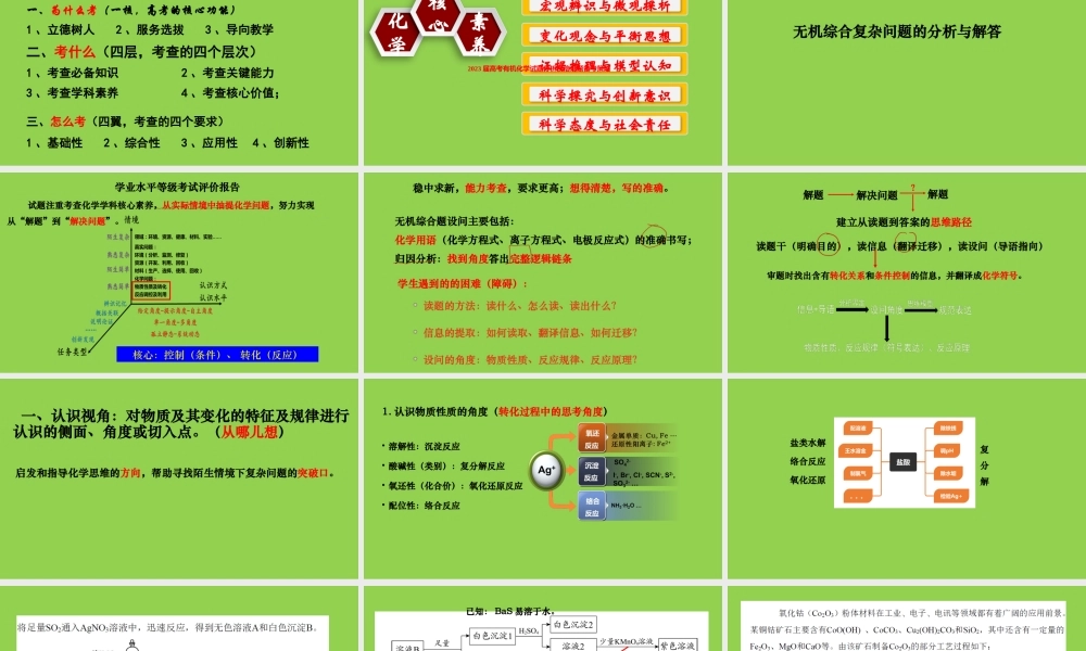 基于核心素养的2023年高考化工流程题及无机化学综合复杂问题的分析与解答讲座.pptx