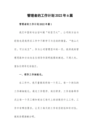 管理者的工作计划2022年6篇.docx