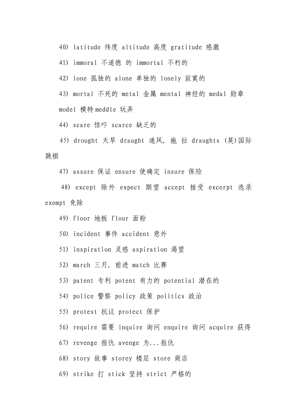 2022年初中英语151个容易混淆拼错的单词.docx_第3页