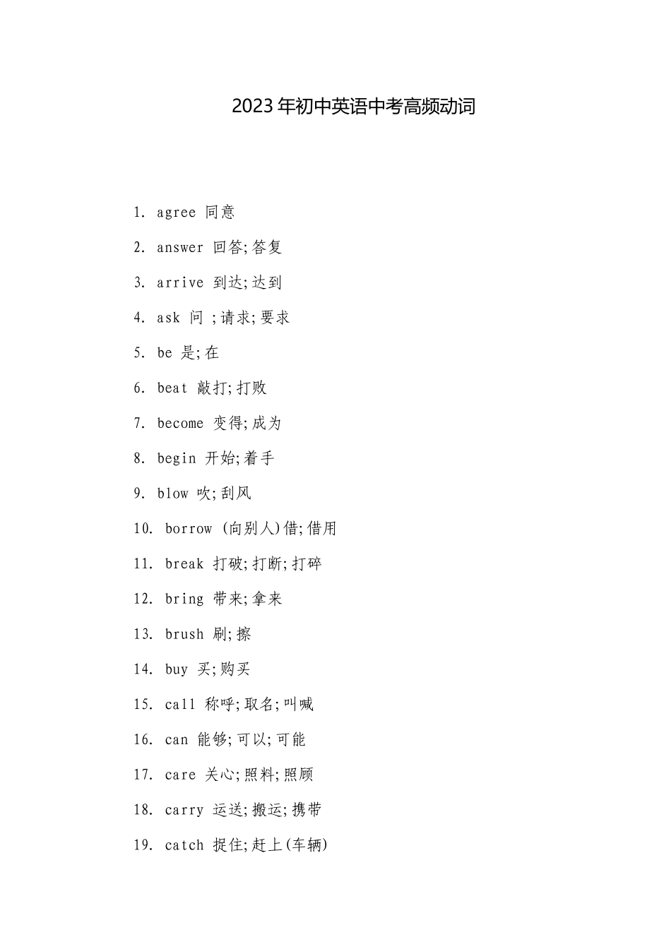 2023年初中英语中考高频动词.docx_第1页