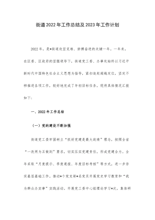 街道2022年工作总结及2023年工作计划.docx