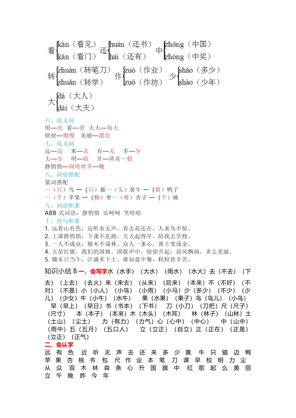 部编版语文一年级上册第五单元知识小结及考点清单.docx_第2页