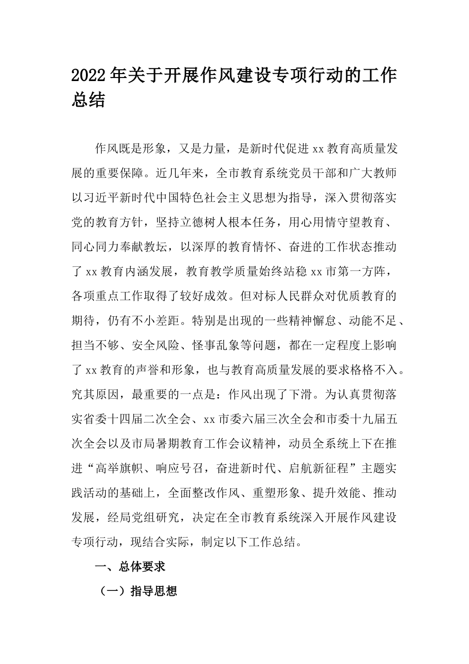 2022年关于开展作风建设专项行动的工作总结.docx_第1页