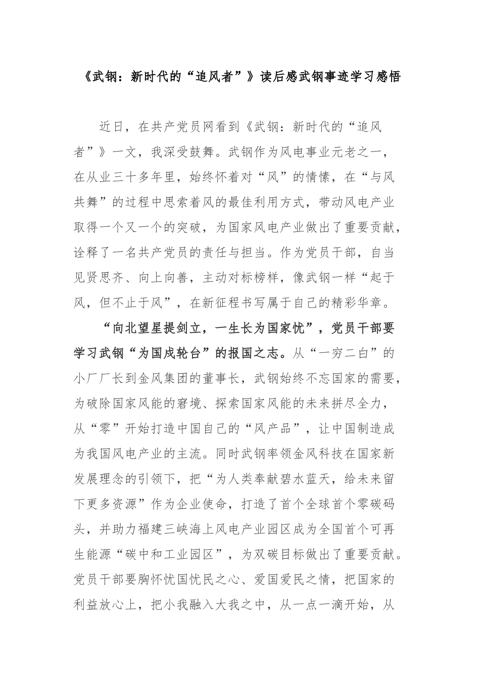《武钢：新时代的“追风者”》读后感武钢事迹学习感悟.docx_第1页