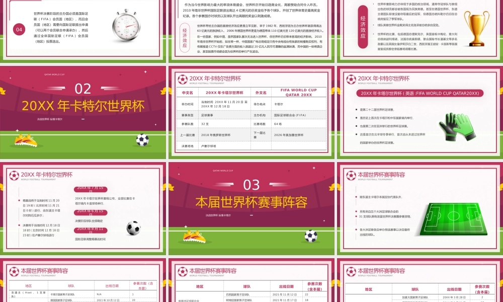 2022卡塔尔世界杯介绍宣传PPT本届世界杯赛事阵容PPT课件（带内容）.pptx