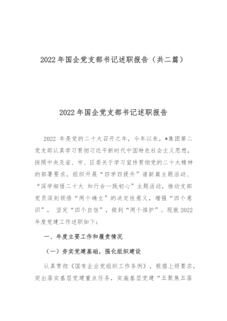 2022年企业党支部书记述职报告（共二篇）.docx