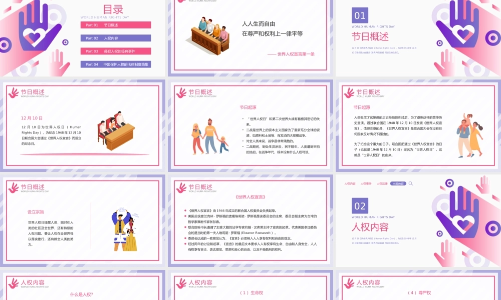 粉紫扁平风世界人权日人权知识介绍宣传PPT模板.pptx
