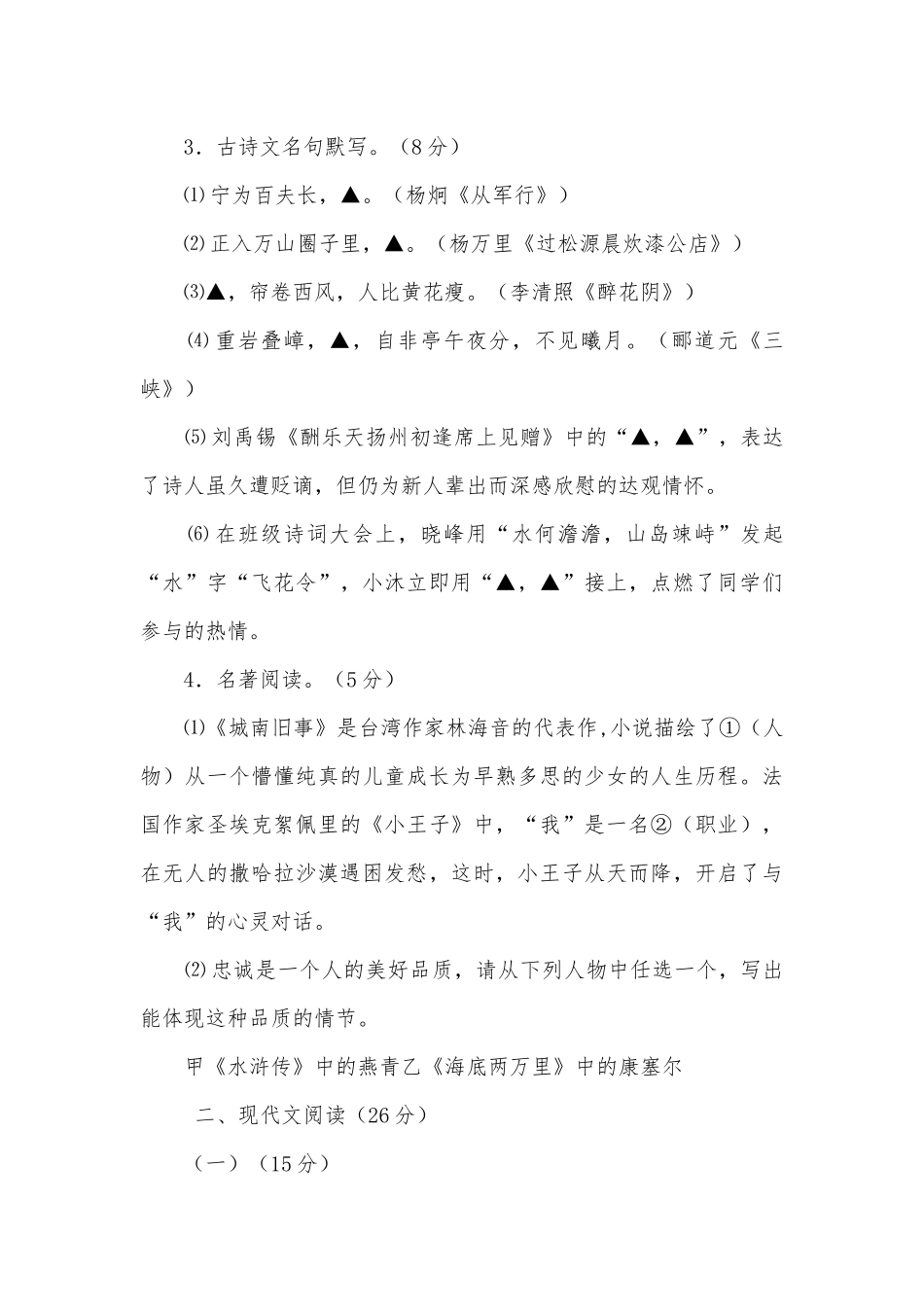 浙江中考语文调研测试语文试题及答案部编人教版九年级总复习.docx_第2页