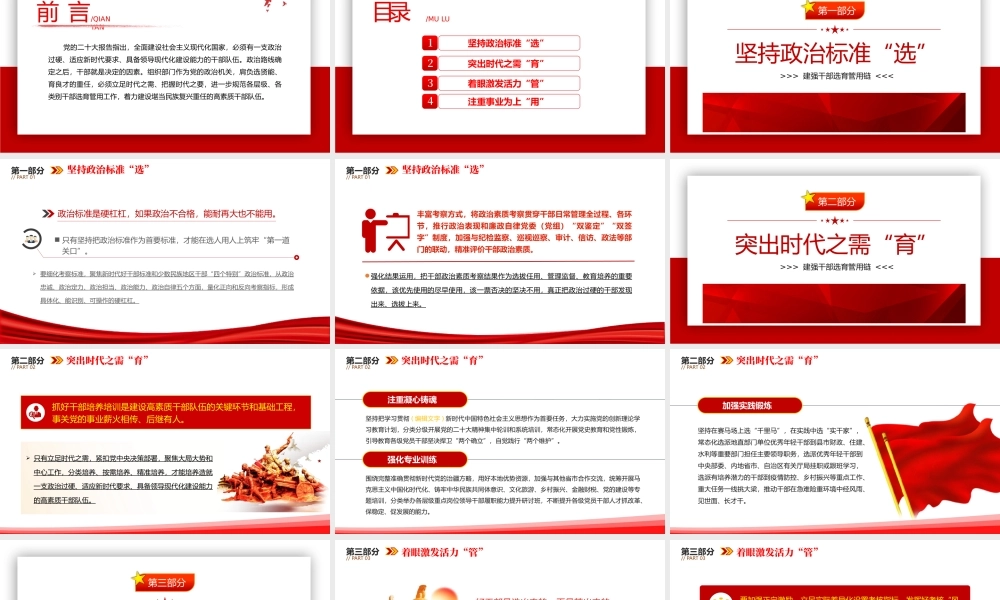 建强干部选育管用链PPT红色精美风党支部主题党日活动专题党课课件模板.pptx