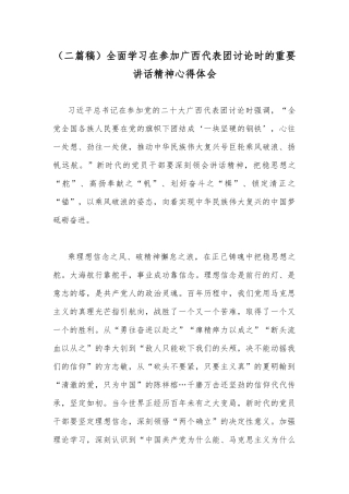 （二篇稿）全面学习在参加广西代表团讨论时的重要讲话精神心得体会.docx