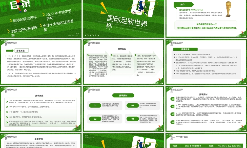 绿色卡通风决战世界杯纵情卡塔尔PPT.pptx