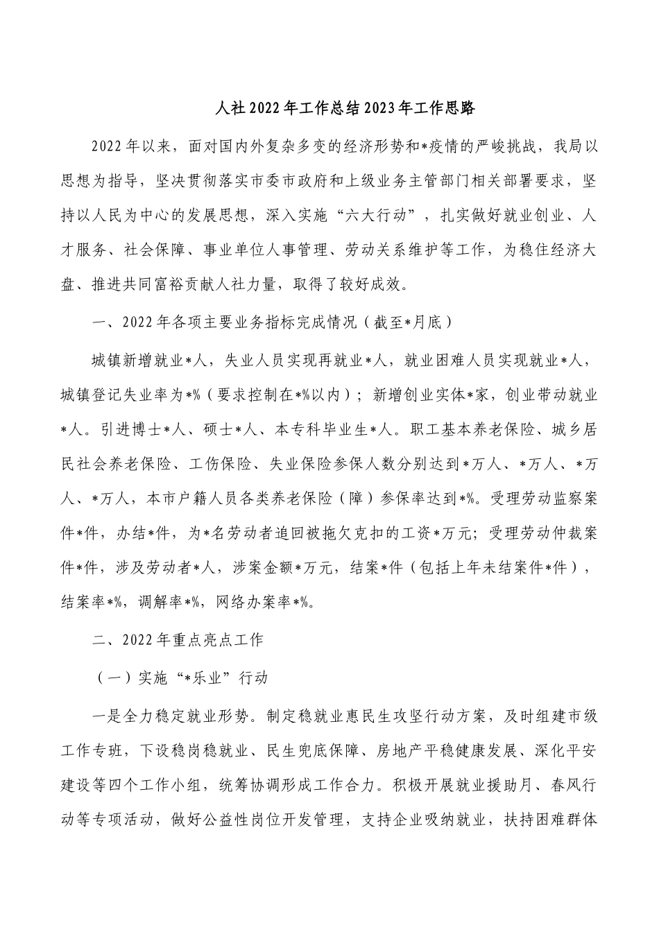 人社2022年工作总结2023年工作思路.docx_第1页