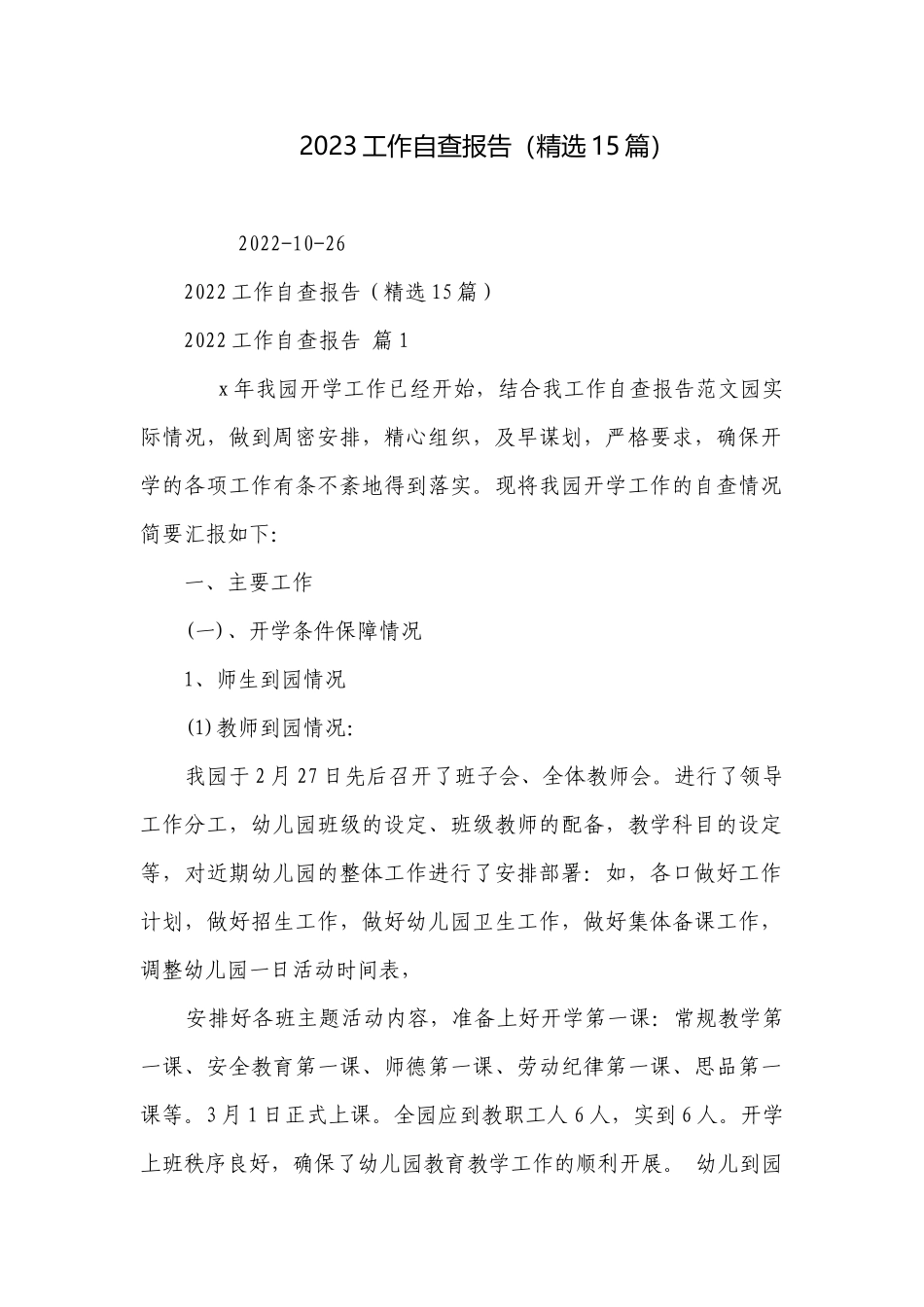 2023工作自查报告（精选15篇）.docx_第1页