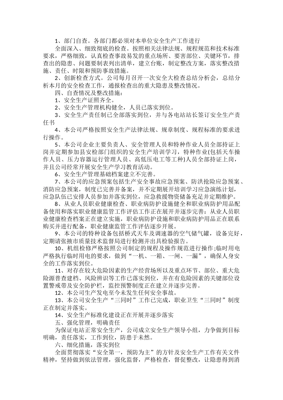 电站公司安全生产自查报告范文一篇.docx_第2页