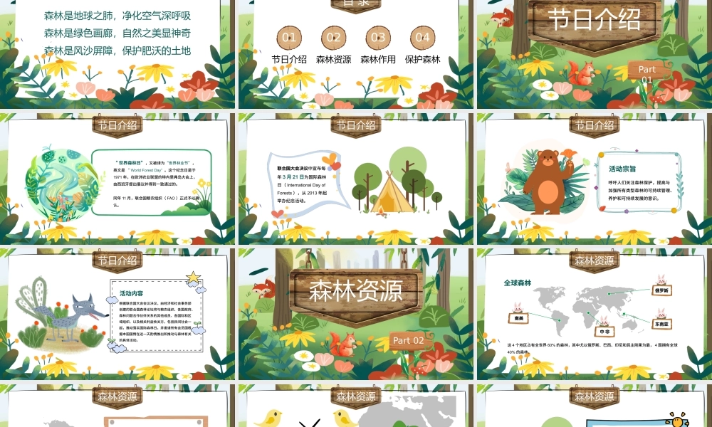 绿色卡通世界森林日主题班会PPT模板.pptx