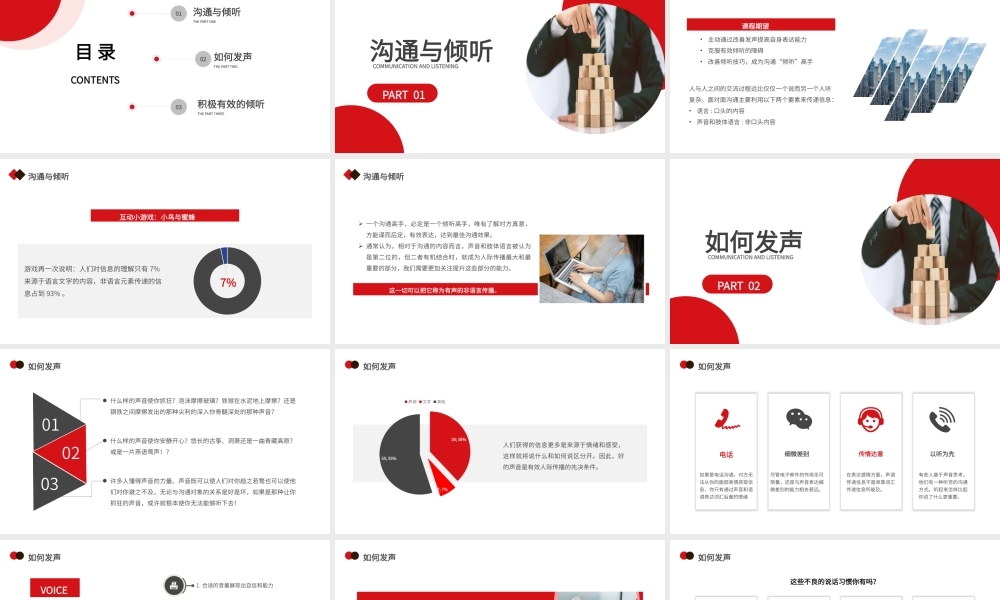 红色商务沟通与倾听企业培训PPT模板.pptx