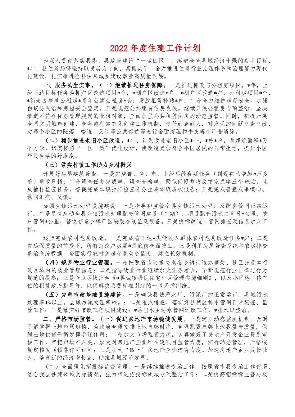 2022年度住建工作计划.docx_第1页
