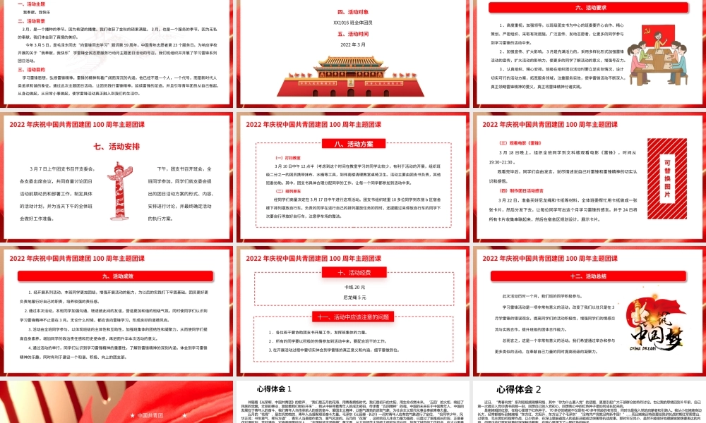 2022年庆祝中国共青团建团100周年主题团课我奉献我快乐PPT课件（附心得体会）.pptx