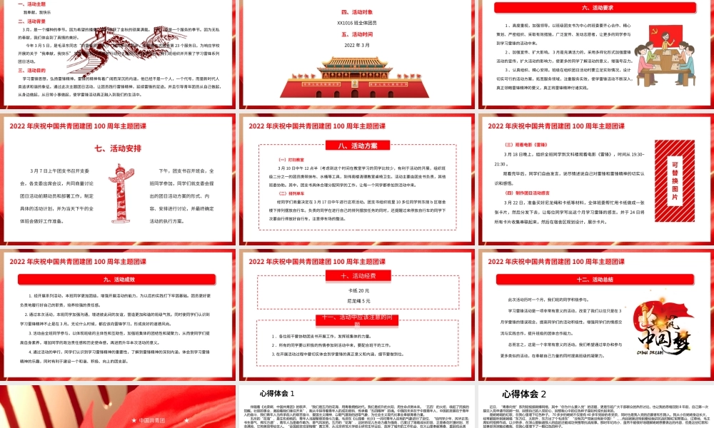 2022年庆祝中国共青团建团100周年主题团课我奉献我快乐PPT课件（附心得体会）.ppt