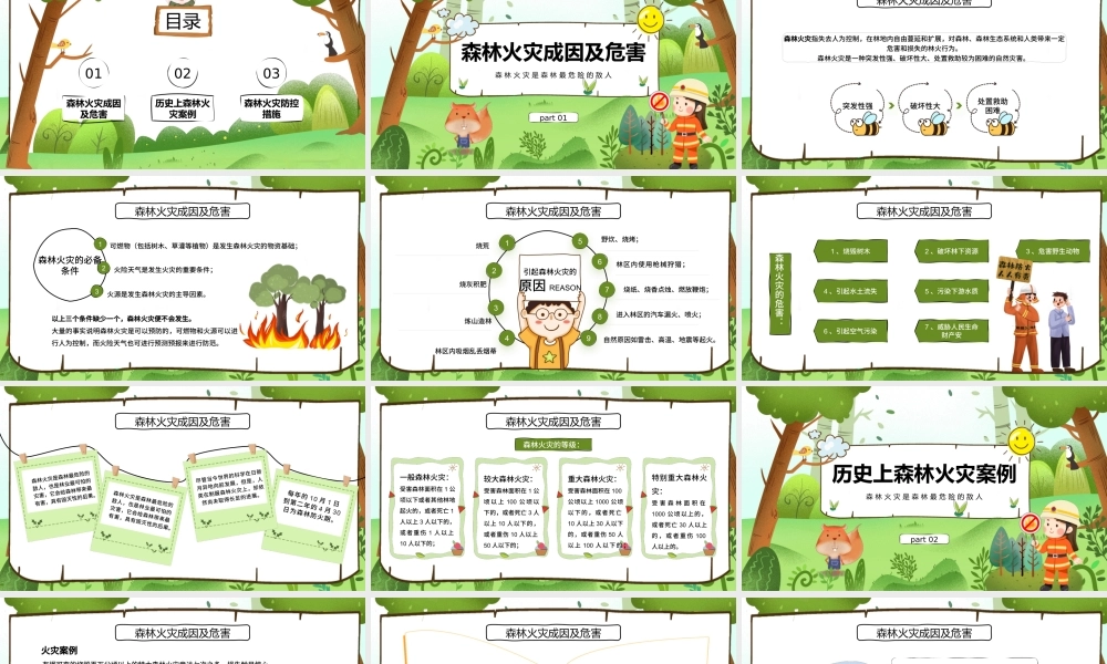 绿色卡通森林防火知识主题班会PPT模板.pptx