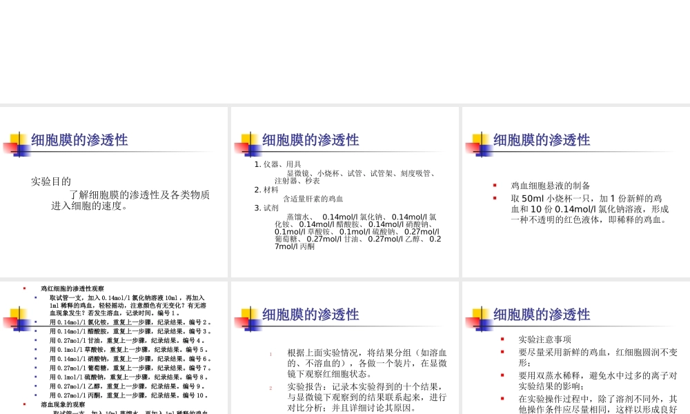 细胞实验课件细胞膜的渗透性.ppt