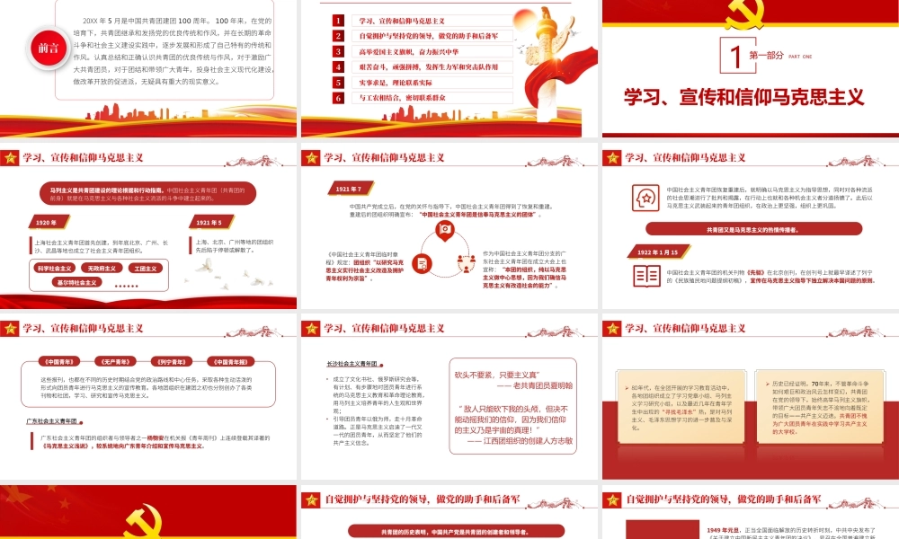 20XX年共青团团委团支部团员学习团课-共青团的优良传统与作风PPT课件（带内容）.ppt