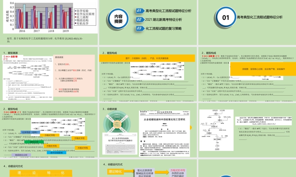 新高考背景下2022届高三后阶段复习专题模型《化学工艺流程试题》.ppt