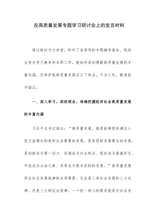 在高质量发展专题学习研讨会上的发言材料.docx