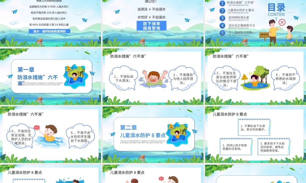 卡通风防溺水措施六不准PPT模板.pptx