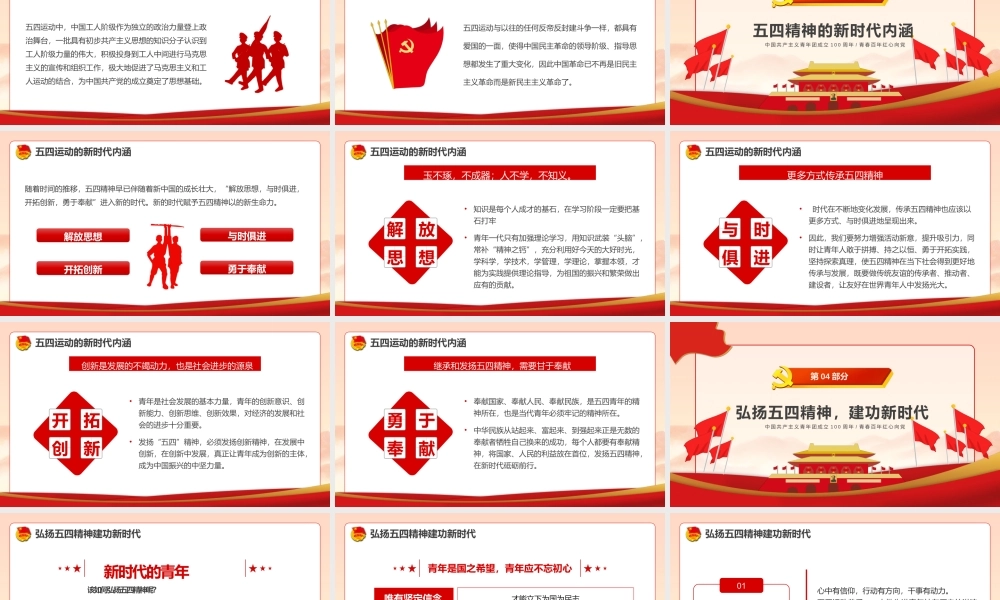 红色党政风纪念五四运动103周年PPT模板.pptx