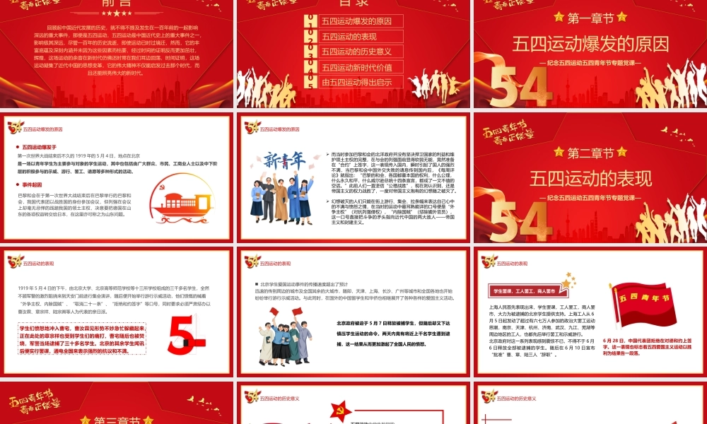 红色简约党政风五四运动的新时代意义PPT模板.pptx