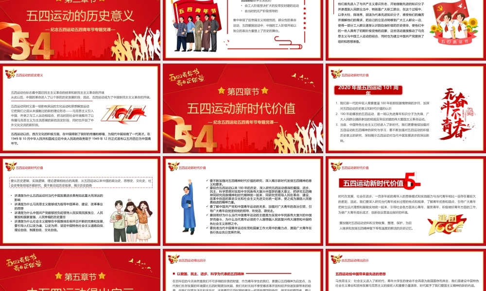 红色简约党政风五四运动的新时代意义PPT模板.pptx