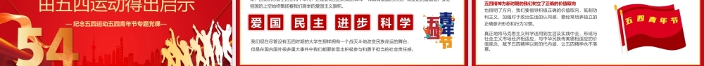 红色简约党政风五四运动的新时代意义PPT模板.pptx