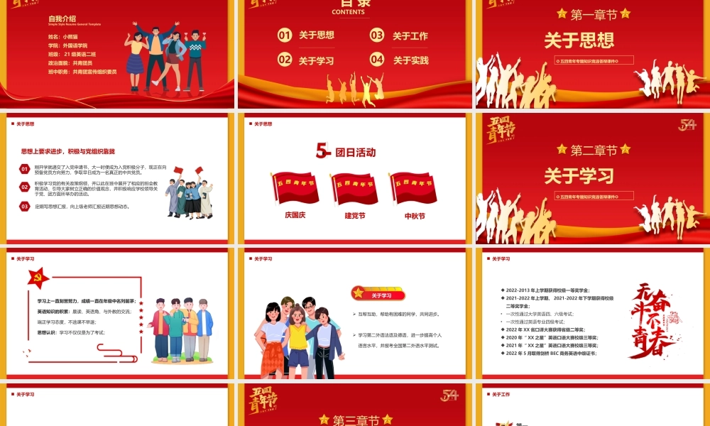 红色简约五四青年标兵竞选答辩PPT模板.pptx