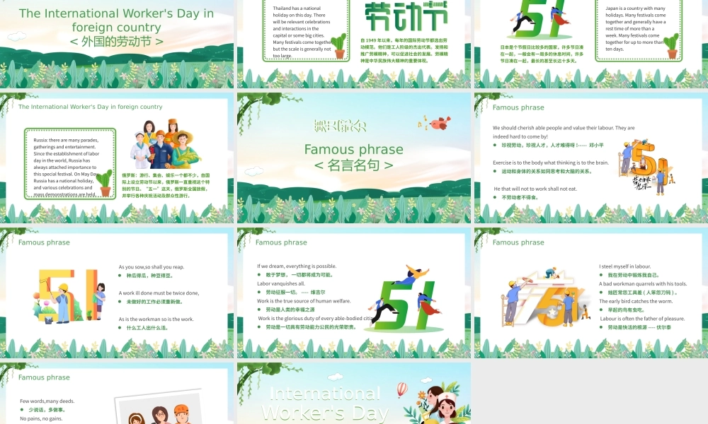 绿色卡通风劳动节英文介绍PPT模板.pptx