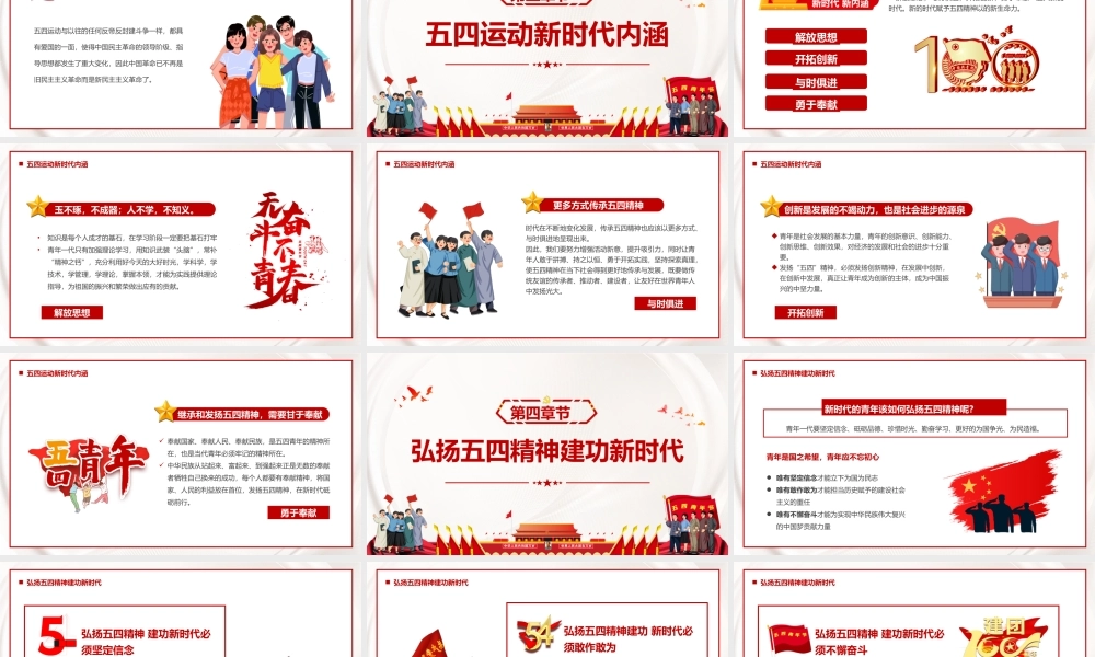 红色简约党政风纪念五四运动103周年PPT模板.pptx