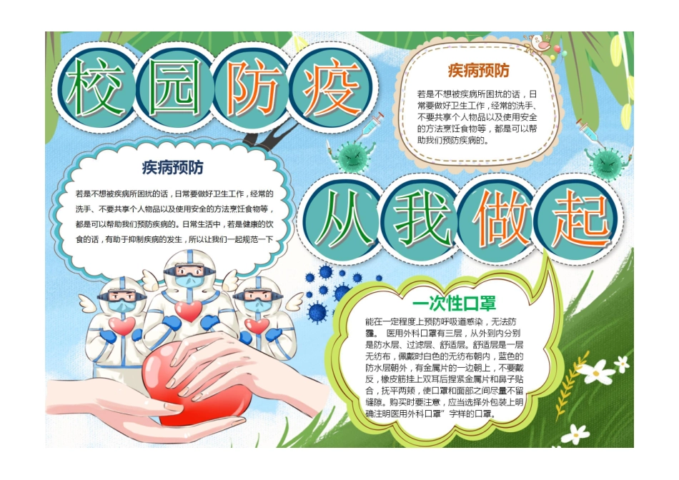 校园防疫从我做起绿色清新校园防疫手抄报小报彩色有字.pdf_第1页