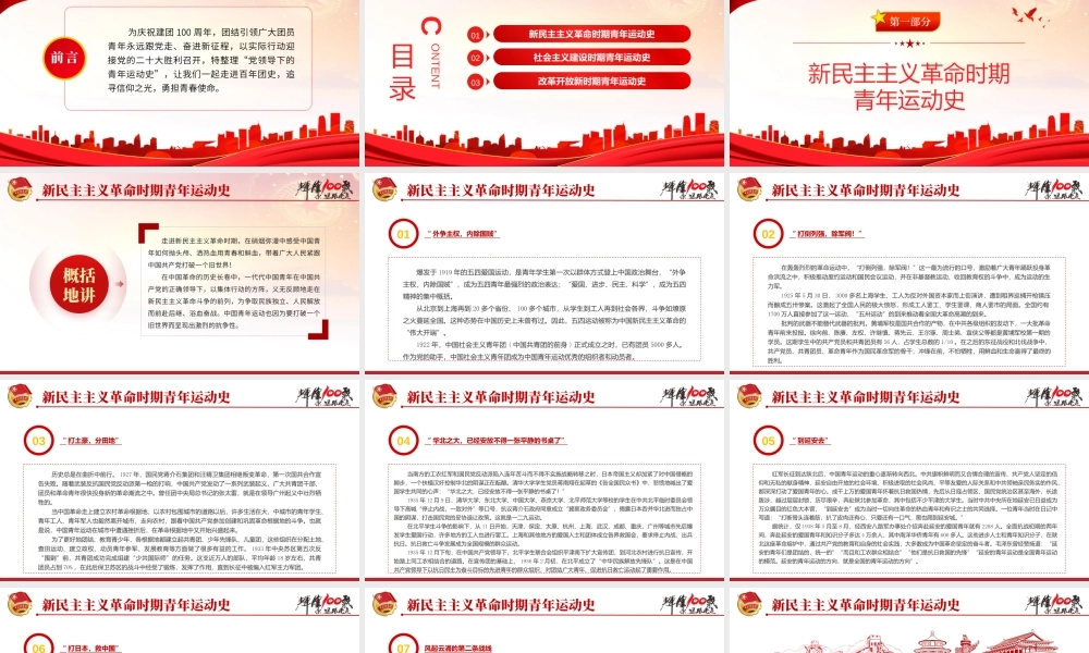 庆祝中国共青团建团100周年专题团课-中国青年运动史弘扬五四精神挥洒热血青春PPT课件（带内容）.pptx