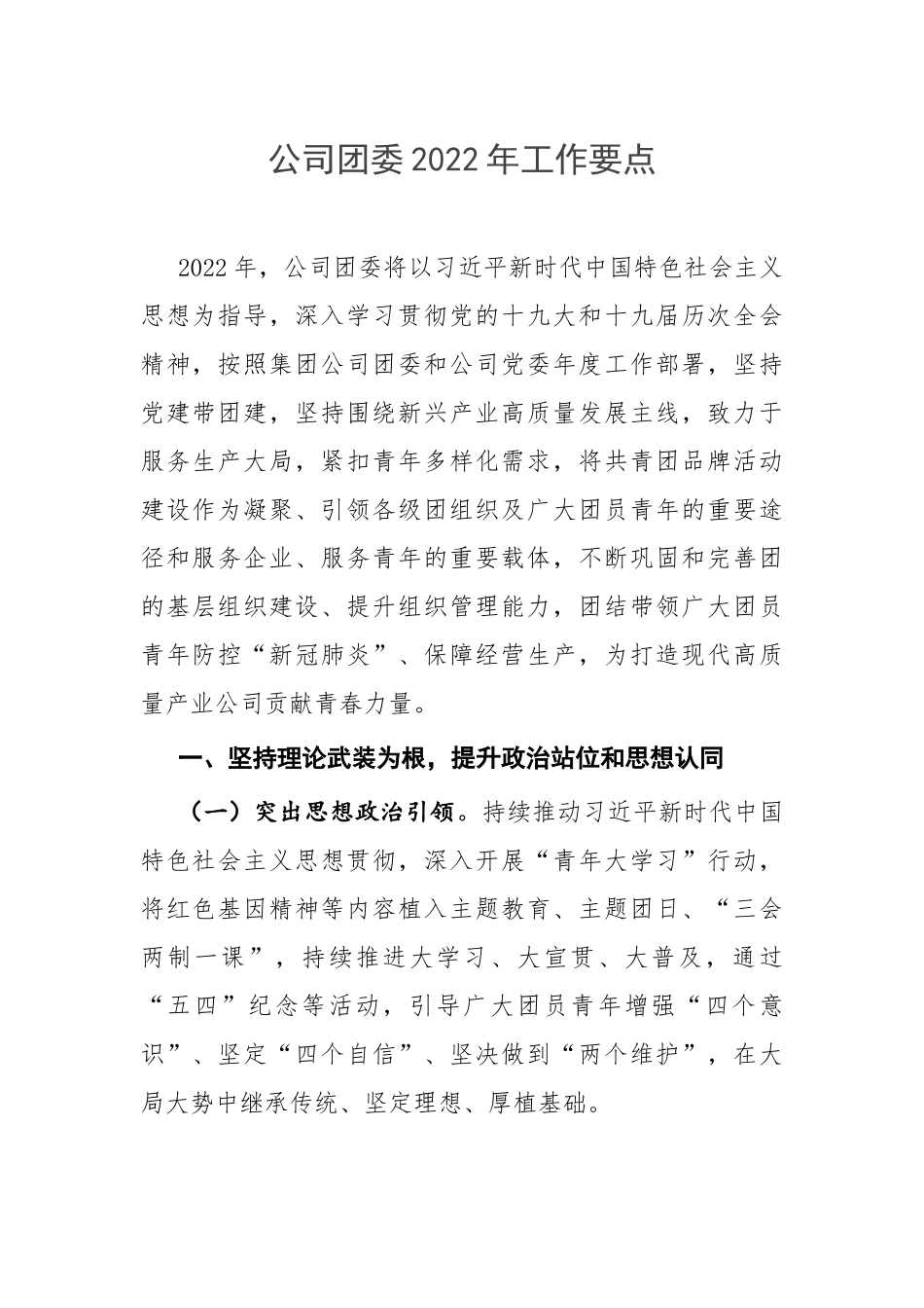 公司团委2022年工作要点.docx_第1页