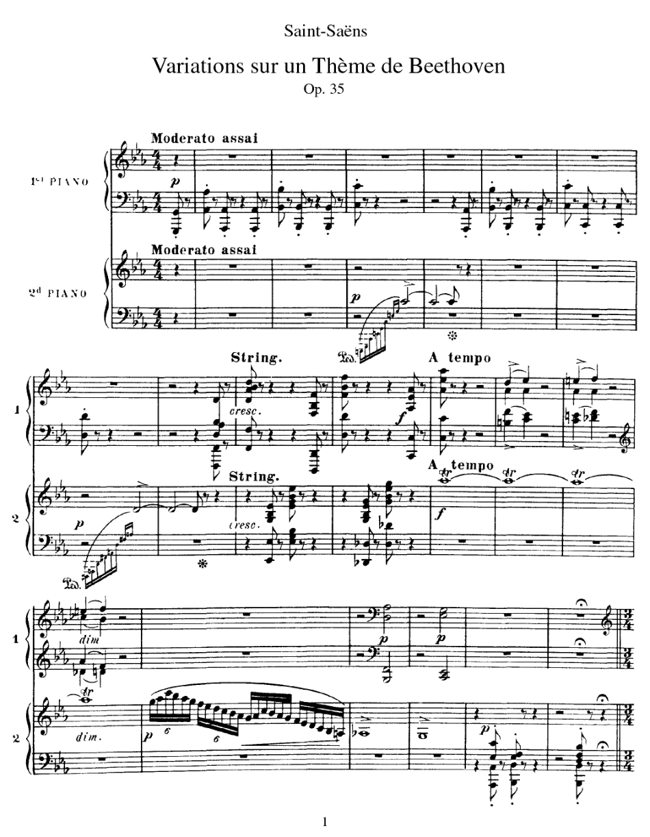 四手联弹 贝多芬主题变奏曲 Variations on a Theme by Beethoven, Op 35 (2 Piano).pdf_第1页