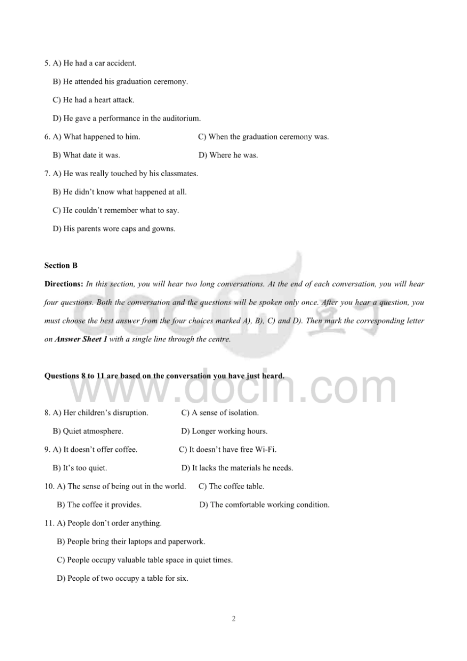 2020年6月英语四级真题及答案（第一套）.pdf_第2页