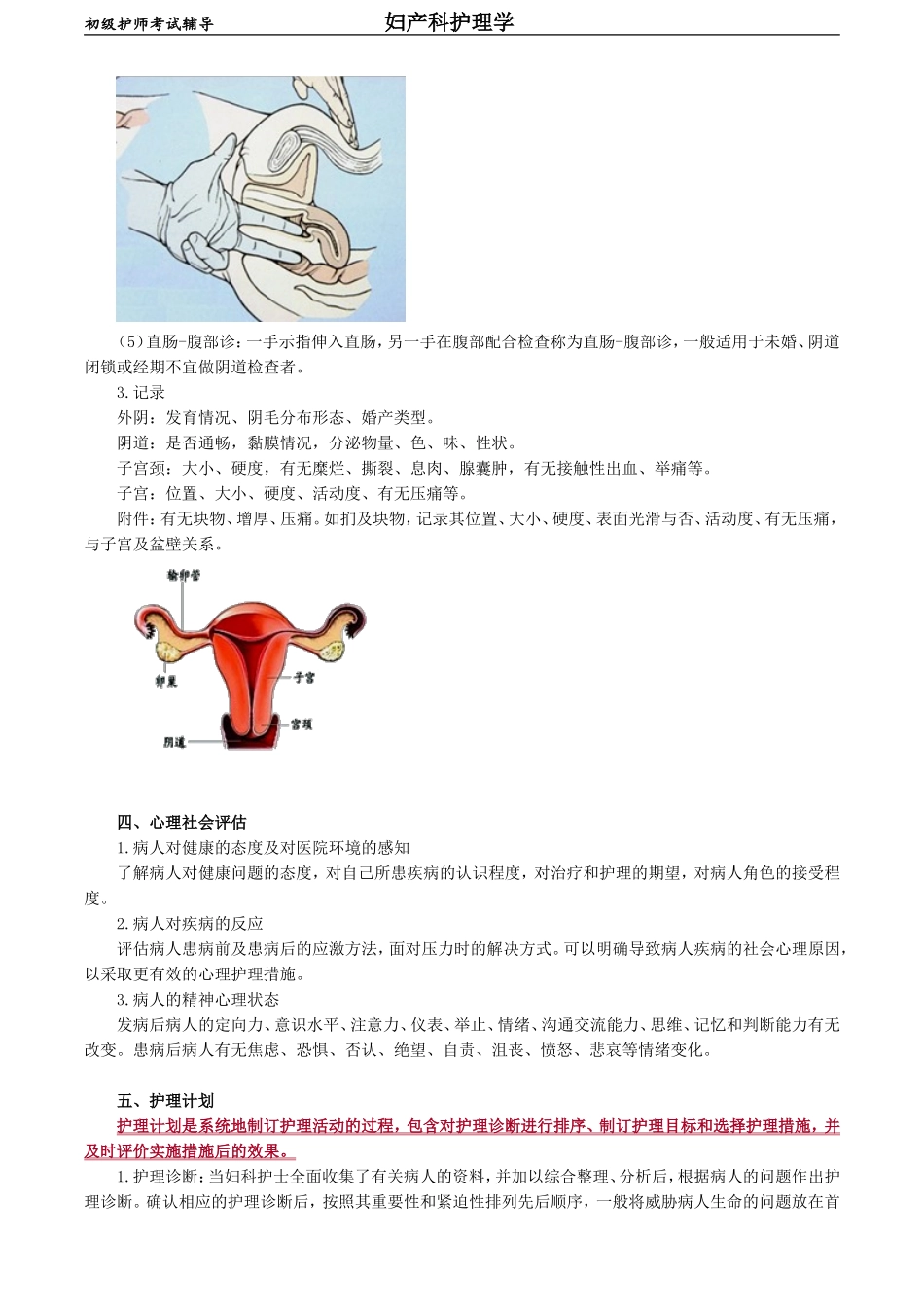 初级护师-妇产科护理学 第十二章　妇科护理病历.doc_第3页