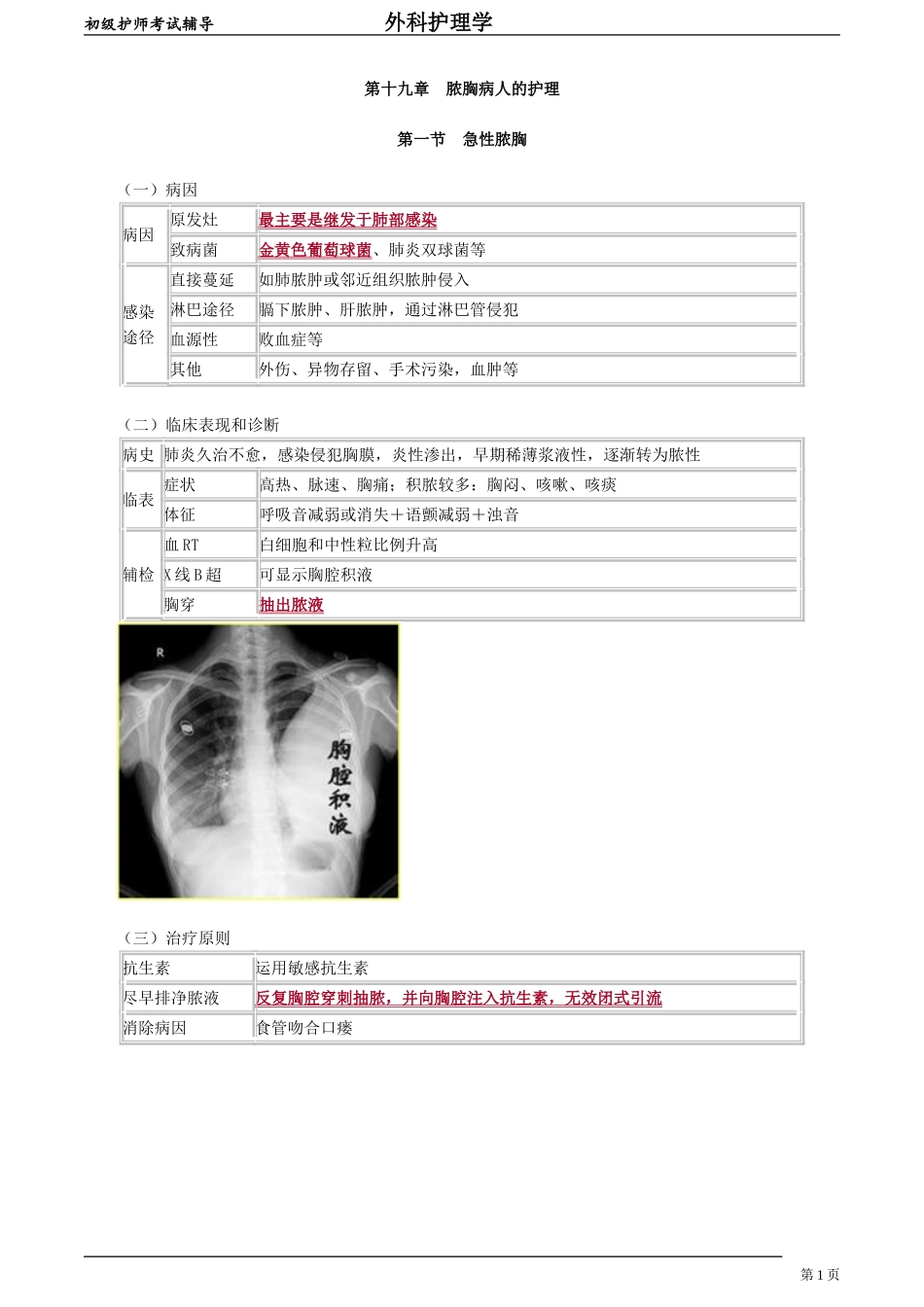 初级护师-外科护理学 第十九章　脓胸病人的护理.doc_第1页