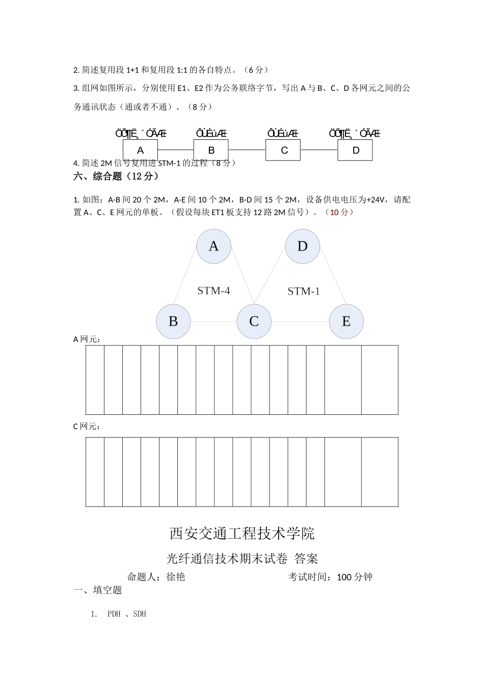 西安交通工程技术学院 光纤通信技术期末试卷及答案.docx_第3页