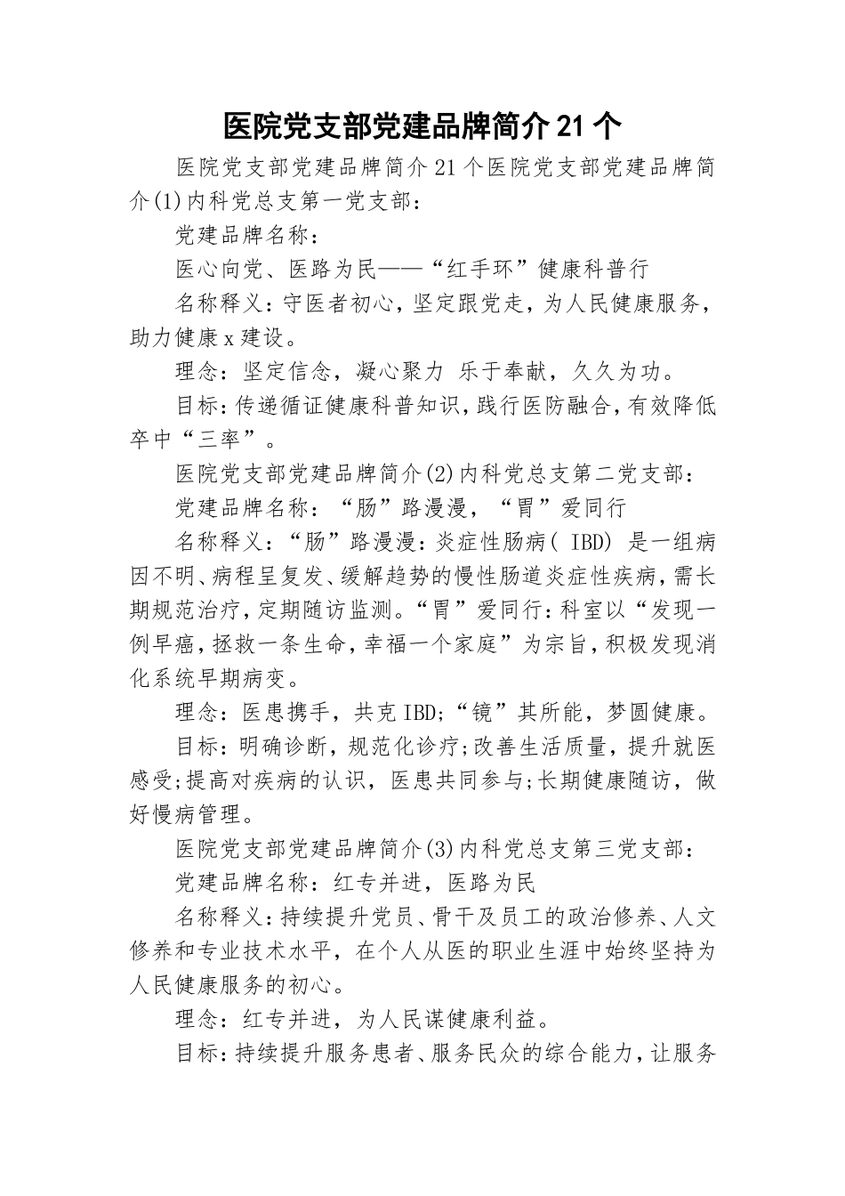 医院党支部党建品牌简介21个.doc_第1页