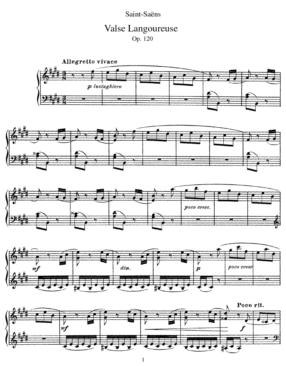 伤感圆舞曲 Valse Langoureuse, Op 120.pdf_第1页