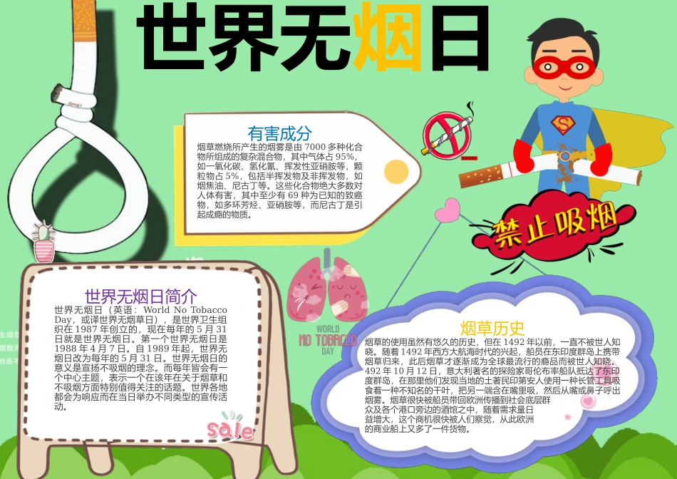 世界无烟日手抄报绿色清新环保世界无烟日介绍小报模板.docx_第1页